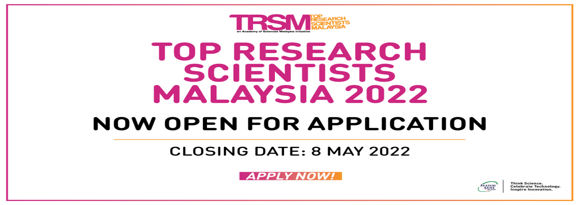Call for Application for Top Research Scientists Malaysia 2022